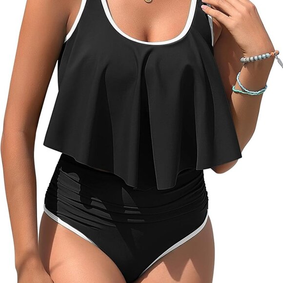 Womens Tankini Swimsuits High Waisted Bathing Suits Two Piece Bikini Sets Tummy